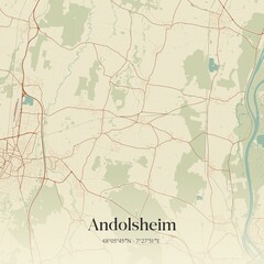 Retro map of Andolsheim, Grand Est, France. Vintage street map.