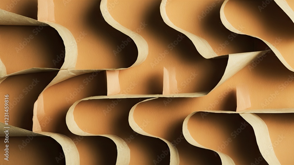 Leinwandbilder Abstract wavy vintage paper background in earthy brown tones with layered folds creating depth and texture, arranged horizontally in a rhythmic pattern.
