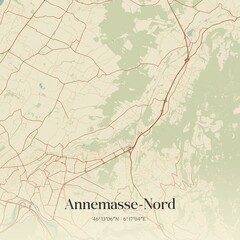 Retro map of Annemasse-Nord, Auvergne-Rh�ne-Alpes, France. Vintage street map.