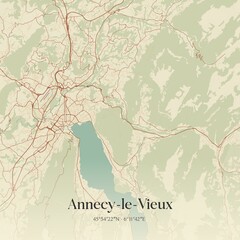 Retro map of Annecy-le-Vieux, Auvergne-Rh�ne-Alpes, France. Vintage street map.