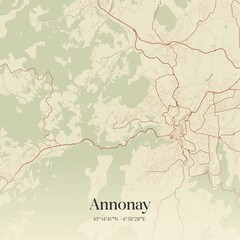 Obraz premium Retro map of Annonay, Auvergne-Rh�ne-Alpes, France. Vintage street map.