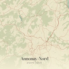 Fototapeta premium Retro map of Annonay-Nord, Auvergne-Rh�ne-Alpes, France. Vintage street map.