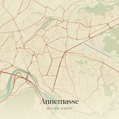 Retro map of Annemasse, Auvergne-Rh�ne-Alpes, France. Vintage street map.