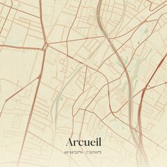 Obraz premium Retro map of Arcueil, �le-de-France, France. Vintage street map.