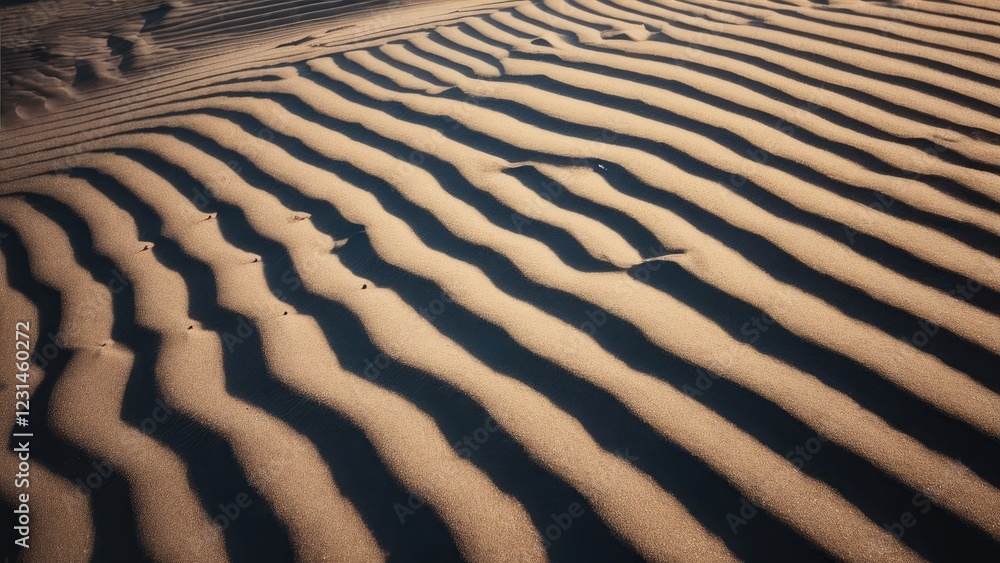 Poster wavy sand texture with soft golden hues creating rhythmic patterns in the foreground and gentle shad