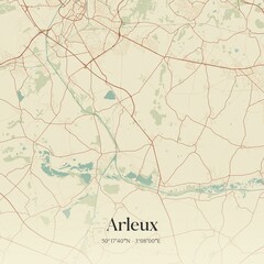 Retro map of Arleux, Hauts-de-France, France. Vintage street map.