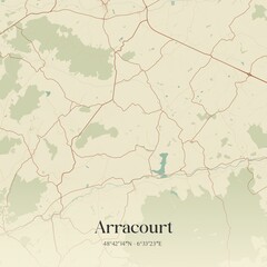 Obraz premium Retro map of Arracourt, Grand Est, France. Vintage street map.