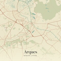 Obraz premium Retro map of Arques, Hauts-de-France, France. Vintage street map.