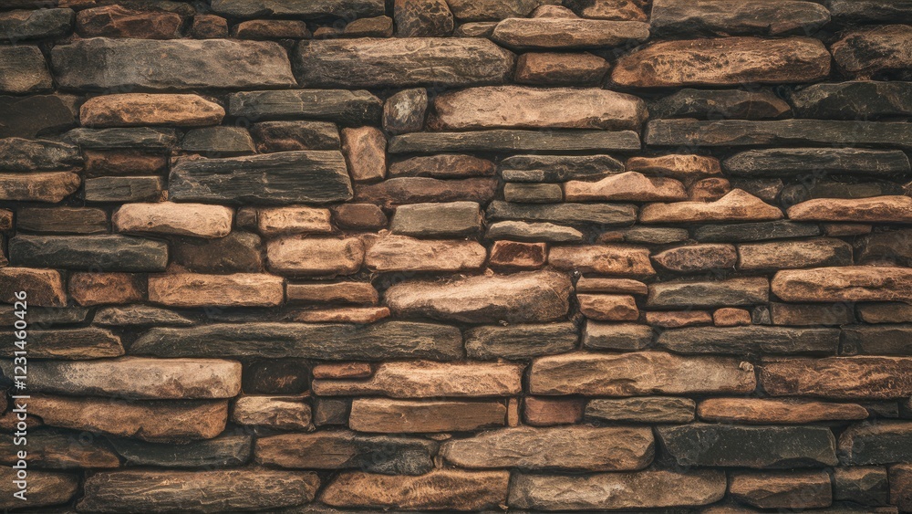 Poster textured stone wall surface featuring earthy tones of brown and gray with irregular shapes and varyi