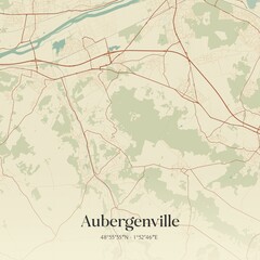 Retro map of Aubergenville, �le-de-France, France. Vintage street map.