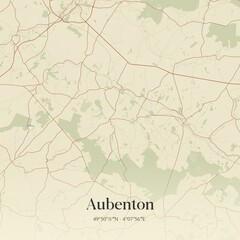 Retro map of Aubenton, Hauts-de-France, France. Vintage street map.