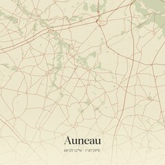 Retro map of Auneau, Centre-Val de Loire, France. Vintage street map.