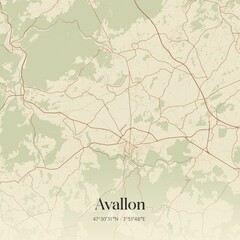 Retro map of Avallon, Bourgogne-Franche-Comt�, France. Vintage street map.