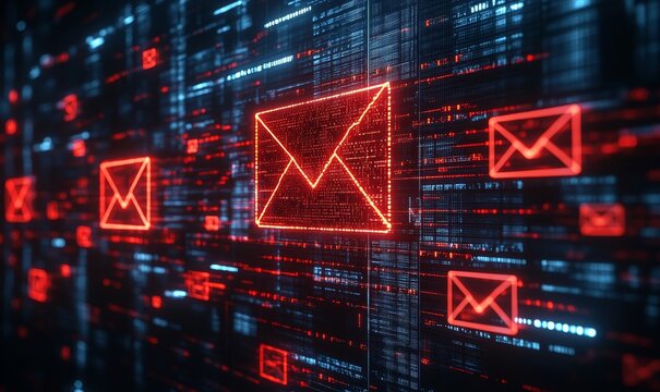 Email enveloped in layers of digital encryption, secure transmission of sensitive information with intricate digital patterns and symbols representing, Generative AI