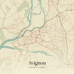 Retro map of Avignon, Provence-Alpes-C�te d'Azur, France. Vintage street map.