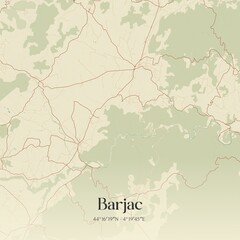 Obraz premium Retro map of Barjac, Occitanie, France. Vintage street map.