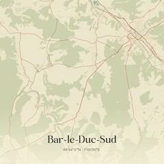 Retro map of Bar-le-Duc-Sud, Grand Est, France. Vintage street map.