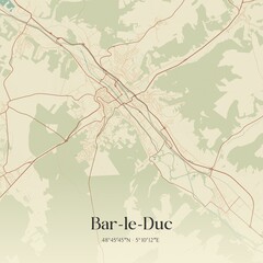 Retro map of Bar-le-Duc, Grand Est, France. Vintage street map.