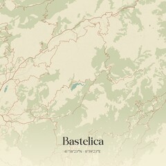 Retro map of Bastelica, Corse, France. Vintage street map.
