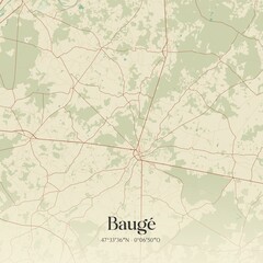 Retro map of Baug�, Pays de la Loire, France. Vintage street map.