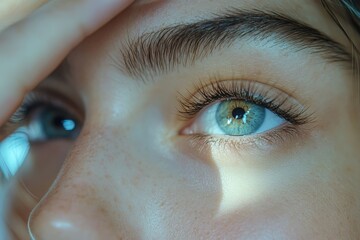 Optimise vision by contact lens, Close-up of woman face during insert contact lens to her eyes