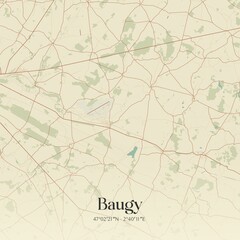 Retro map of Baugy, Centre-Val de Loire, France. Vintage street map.