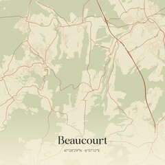 Obraz premium Retro map of Beaucourt, Bourgogne-Franche-Comt�, France. Vintage street map.