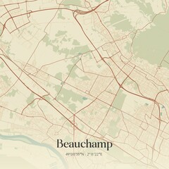 Retro map of Beauchamp, �le-de-France, France. Vintage street map.