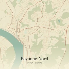 Retro map of Bayonne-Nord, Nouvelle-Aquitaine, France. Vintage street map.