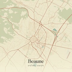 Retro map of Beaune, Bourgogne-Franche-Comt�, France. Vintage street map.