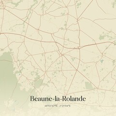 Retro map of Beaune-la-Rolande, Centre-Val de Loire, France. Vintage street map.