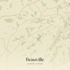 Retro map of Beauville, Nouvelle-Aquitaine, France. Vintage street map.