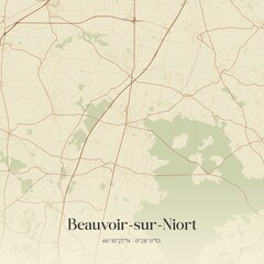 Retro map of Beauvoir-sur-Niort, Nouvelle-Aquitaine, France. Vintage street map.
