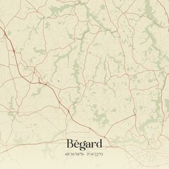 Retro map of B�gard, Bretagne, France. Vintage street map.