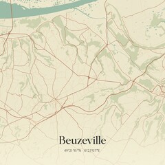 Retro map of Beuzeville, Normandie, France. Vintage street map.