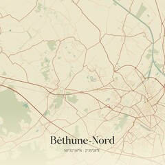 Obraz premium Retro map of B�thune-Nord, Hauts-de-France, France. Vintage street map.