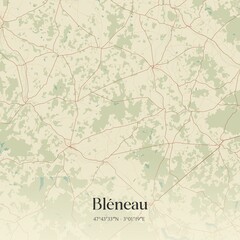 Retro map of Bl�neau, Bourgogne-Franche-Comt�, France. Vintage street map.