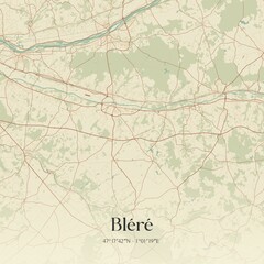 Retro map of Bl�r�, Centre-Val de Loire, France. Vintage street map.