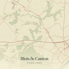 Retro map of Blois 5e Canton, Centre-Val de Loire, France. Vintage street map.