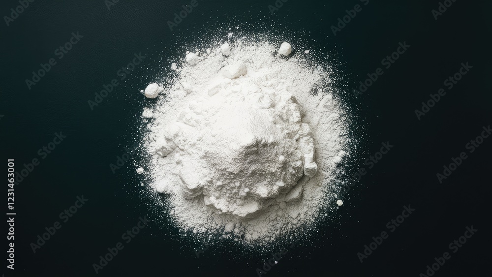 Leinwandbilder white powder mound on a dark green background with scattered granules creating a textured appearance