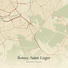 Retro map of Boissy-Saint-L�ger, �le-de-France, France. Vintage street map.