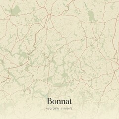 Retro map of Bonnat, Nouvelle-Aquitaine, France. Vintage street map.