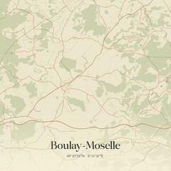 Retro map of Boulay-Moselle, Grand Est, France. Vintage street map.