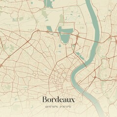 Retro map of Bordeaux, Nouvelle-Aquitaine, France. Vintage street map.