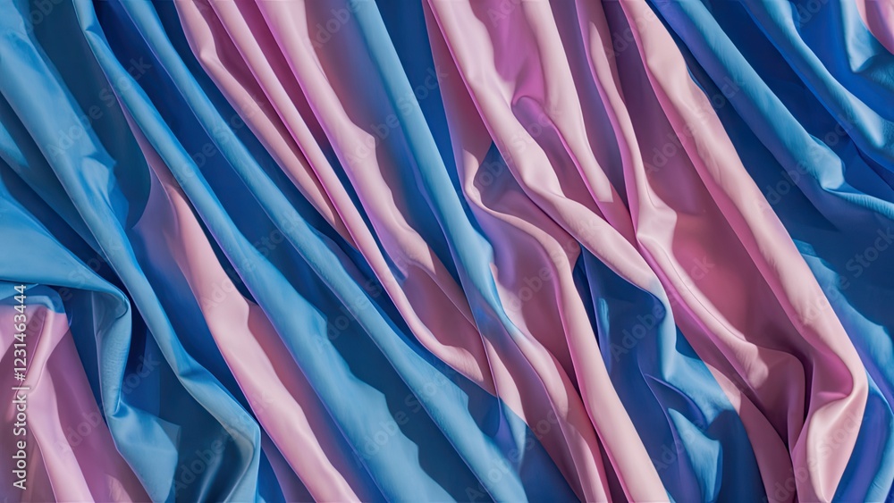 Poster blue and lilac fabric texture background with flowing waves creating a soft, elegant pattern, showca