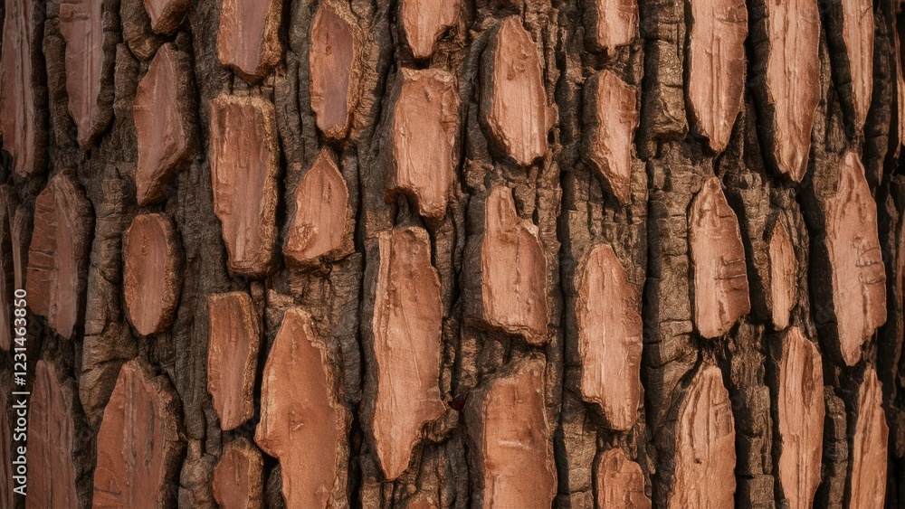 Poster tamarind tree bark texture displaying rich brown and reddish hues with irregular, raised patterns cr