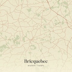 Retro map of Bricquebec, Normandie, France. Vintage street map.