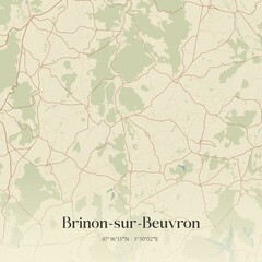 Fototapeta premium Retro map of Brinon-sur-Beuvron, Bourgogne-Franche-Comt�, France. Vintage street map.