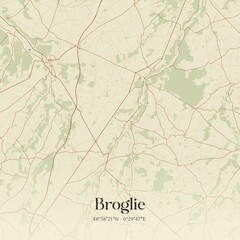 Retro map of Broglie, Normandie, France. Vintage street map.