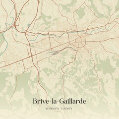 Fototapeta premium Retro map of Brive-la-Gaillarde, Nouvelle-Aquitaine, France. Vintage street map.